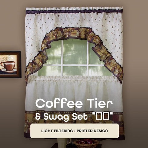 Achim Home Furnishings - CFTS36BW12 Coffee Tier and Swag Window Treatment Set, 57" x 36", Brown...