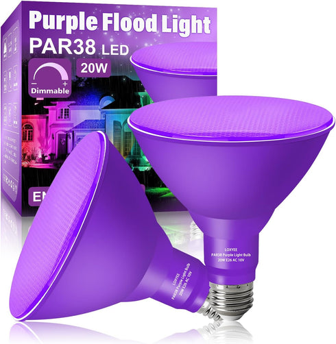PAR38 Flood Purple Light Bulb,2 Pack-Dimmable,E26 Base Purple Flood Light Outoor(20W Replace to 200W),Purple Light Bulb for Outside,Purple Decor,C...