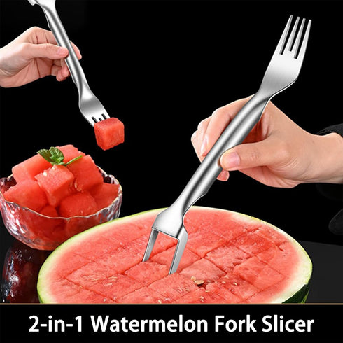 2-in-1 Multifunctional Watermelon Fork Slicer Cutter Stainless Steel Dual Head Fruit Forks Slicer Knife for Kitchen Gadget (1Pcs)...