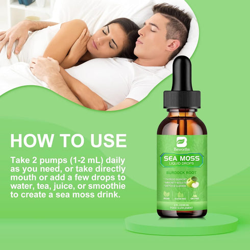 Sea Moss Liquid Drops - Organic Irish Sea Moss Gel with Burdock Root, Vitamin C, B12, 3000mg Seamoss Gel Supplement for Immune, Joint, Detox Clean...