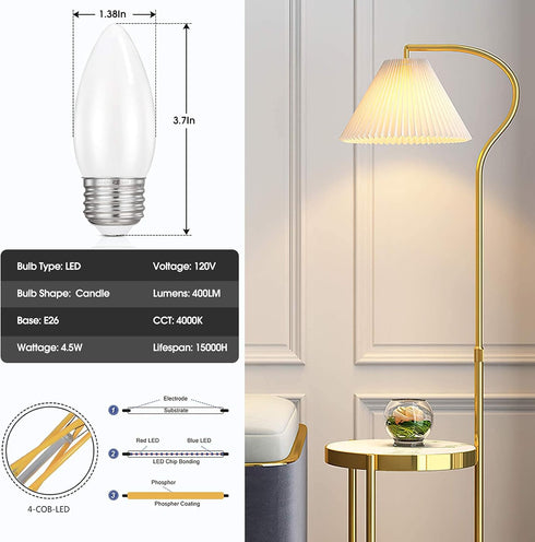 HOLA LED Chandelier Bulb Dimmable LED Lamp Bulb E26 Base, 360 Beam Angle UL Listed Cool White 4000K LED Filament Bulb, Frosted Glass, 6 Pack...