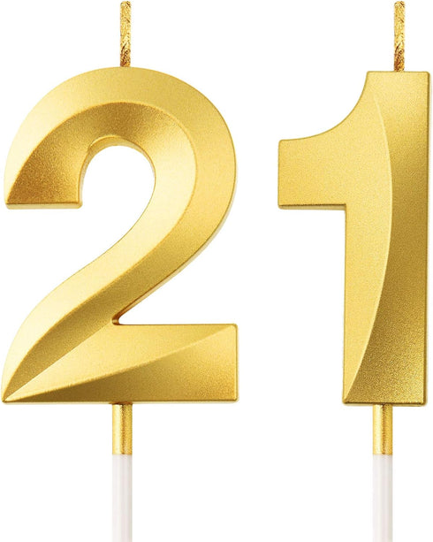 Birthday Candles Numeral Candles Cake Topper Decoration for Birthday Party Wedding Anniversary Celebration Supplies(Gold,21st)...