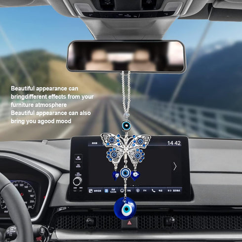Evil Eye Car Hanging Ornament, Charms for Rear View Mirror, Handmade Turkish Ornament, Lucky Blue Evil Eye Hanging Ornament Amulet for Car, Home a...