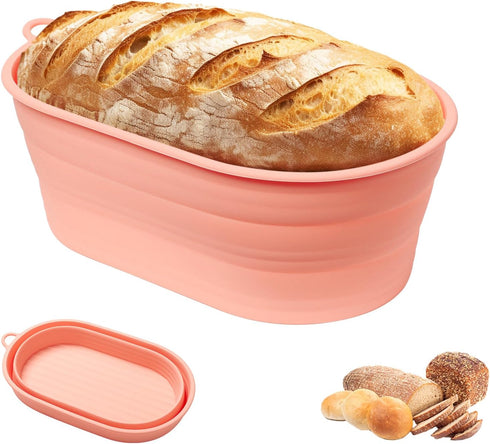 Silicone Bread Proofing Basket - 10 inch Oval Sourdough Bread Baking Basket with Capacity Scale, Collapsible Bread Bowls Silicone Proofing Baskets...