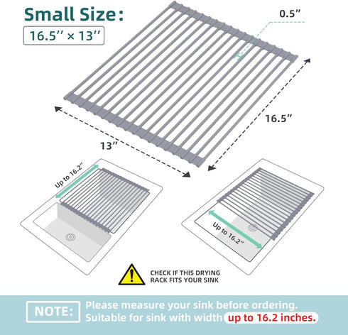 Ohuhu Roll Up Dish Drying Rack, Over The Sink Multipurpose Roll-Up Dish Racks, 16.5" W x 13" L Rolling Heat-Resistant Anti-Slip Silicone Coated Di...