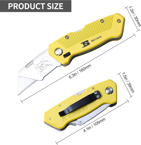 Folding Utility Knife?Box Cutter Retractable Foldable Heavy Duty Quick Change with 5-Piece Extra Blades...