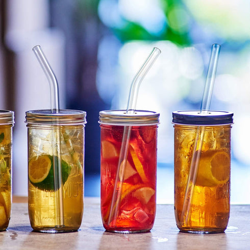 6-Pack Reusable Glass Straw-Transparent,Size 8''x10 MM,Including 3 Straight and 3 Bent with 2 Cleaning Brush- Perfect For Smoothies, Tea, Juice-Cl...