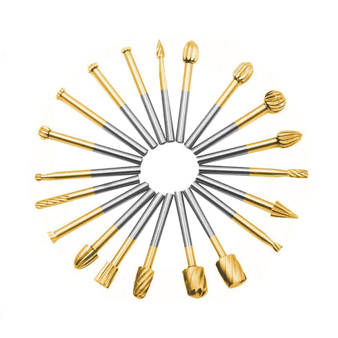 20pcs Rotary Bits Burr Set with 1/8 inch Shank for DIY Woodworking, Carving, Engraving, Drilling....