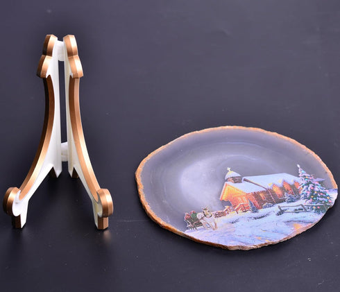 AMOYSTONE Large Agate Slice Art Painting Table Display Natural Agate Geode Stone Piece Decorative Plate with Stand Home Office Decoration Unique G...