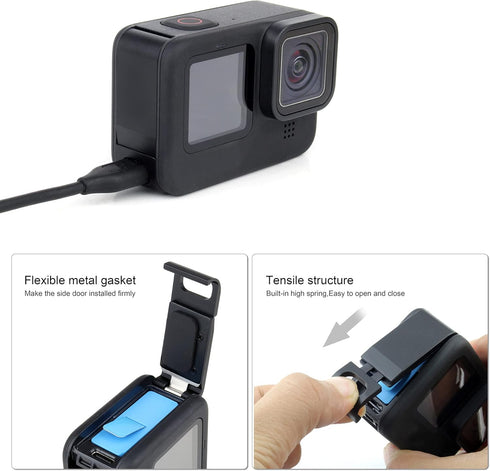 Skeleton Housing Case Side Open Housing Protective Case with Aluminum USB Pass Through Side Door Cover for GoPro Hero 9 10 11 12 Black - Charging ...