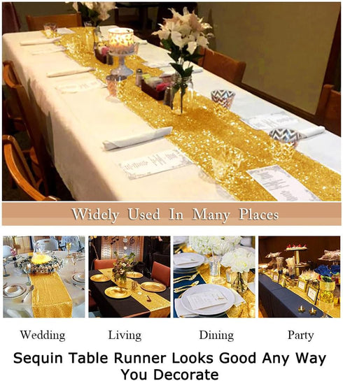 ShinyBeauty Gold Table Runners 2 Packs 12inx108in Sequin Table Runners Gold Glitter Table Runner for Weddings 108 Inches Long Fall Table Runner fo...
