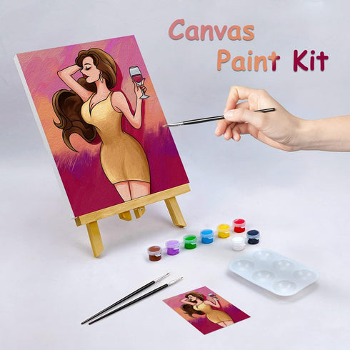 Nuberlic Pre Drawn Canvas for Painting for Adults, Paint and Sip Kit, Sexy Woman Canvas Painting Kit, 8x10 Stretched Canvas for Party Supplies, Re...