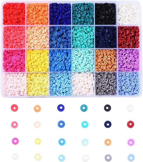 Beadthoven 9120pcs 4mm Vinyl Clay Heishi Beads Kit 24Colors Flat Round Disc Polymer Clay Beads Loose Handmade Spacers for DIY Necklace Bracelet Je...