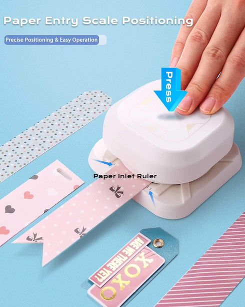 Hole Puncher and Corner Cutter, 4 in 1 with One Oval & Fish Eye Hole, Dovetail & Bevelled Angle Paper Hole Punch for Kids Paper Crafts, Scrapbooki...