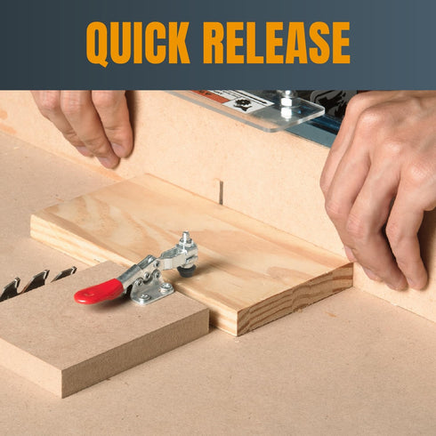 POWERTEC 4PK Toggle Clamp, 60 lbs Holding Capacity, 201 Quick Release Horizontal Clamps w/ Antislip Rubber Pressure Tip for Woodworking Jigs and F...