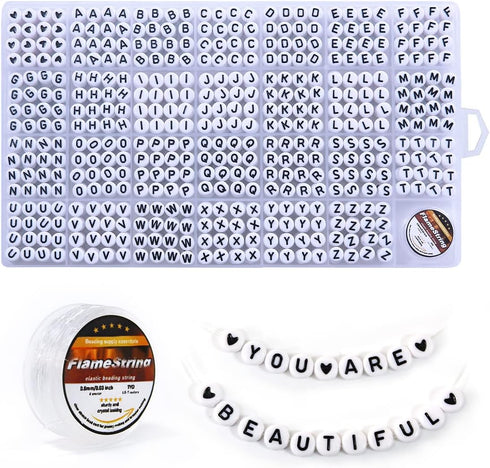 Eppingwin 1400 pcs Letter Beads, 4x7 mm Acrylic Beads, Beads for Jewelry Making, Beads for Bracelet Making, Alphabet Beads, in 28 Grid Box (White ...