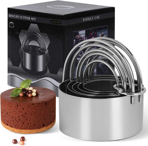 Biscuit Cutter Set,5-Piece Stainless Steel Round Cookie Cutter Set with Handle-Smooth,Multi-purpose Baking Tools...