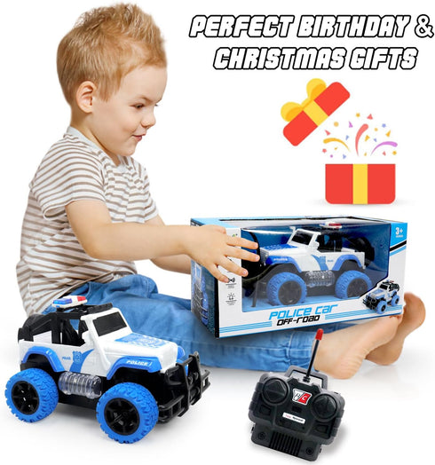 Remote Control Car,Rc Truck Racing Car for Kids 4-7, Police Rc Cars for Boys Age 8-12, 1:20 Scale Off Road Car Toys with 2 Building Block and Led ...
