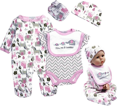 Reborn Baby Girl Doll Clothes 22 inch Newborn Outfits Accesories Elephant 5 Piece Set for 20-22 inch Reborn Doll Matching Clothing...
