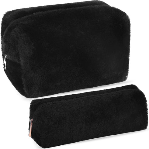 Small makeup bag 2Pcs Plush Cosmetic bag White Makeup Bag Cute Fluffy Makeup Pouch Small Purse Aesthetic Travel Cosmetic Bag Gifts for Women...