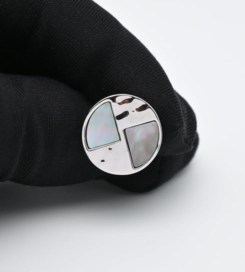 Silver Natural Gray Mother of Pearl Cufflinks for Men Lady Water Ripples Pattern Round Men's Cufflinks Jewelry for Wedding Anniversary Business Pa...