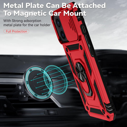 for iPhone 12 Mini Case with Slide Lens Cover, HD Screen Protector, Military Grade Drop Protection, Magnetic Rotated Ring Holder Kickstand Phone C...