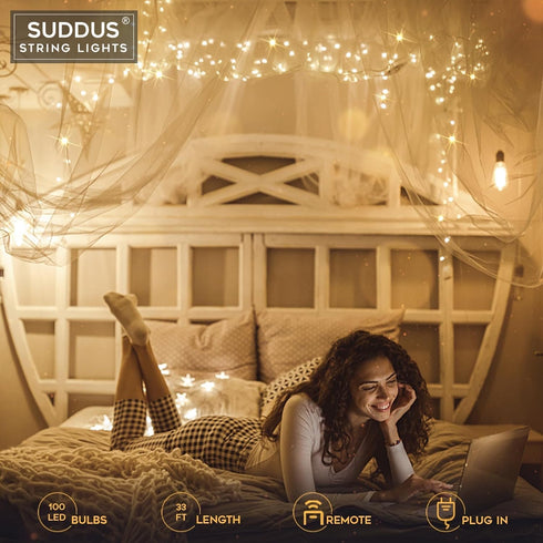 suddus Led String Lights,33FT 100 Led Fairy Lights Plug in,Christmas Lights for Bedroom, Home, Yard, Door, Room,Classroom Decorations warm white...