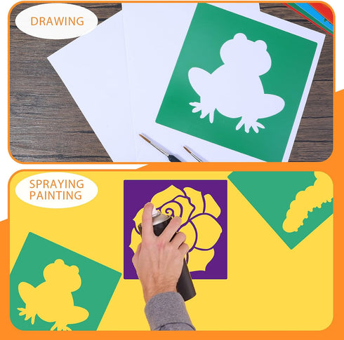 12 Pcs Stencils for Kids, 8 Inch Large Drawing Stencils Sidewalk Chalk Stencils Washable Reusable Garden Themed Shape Template Stencils for Crafts...