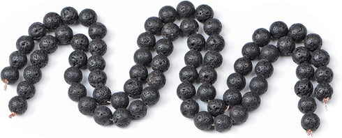 8mm 100pcs Natural Black Lava Gemstone Round Loose Beads for Jewelry Making with Crystal Stretch Cord...