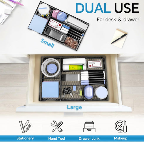 Desk Drawer Organizer, Office Drawer Divider Organizer Tray with 6 Compartments, Metal Mesh Desktop Organization and Accessories for Stationery Ma...