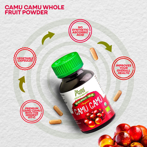 Camu Camu Capsules l Powerful Vitamin C Source l Immune System Booster l Organic and Fairtrade Certified l 100 Vegan Pills l 1500mg per Serving l ...