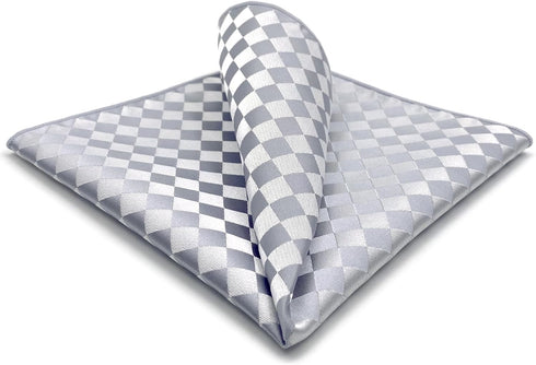 S&W SHLAX&WING Mens Pocket Square Satin Light Grey Silver Off White Checkered Rhomibic for Suit Jacket...