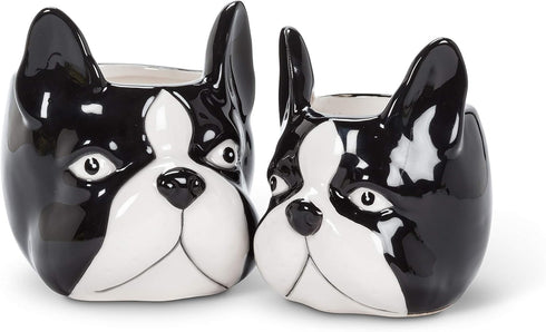Abbott Collection 27-MINIKIN-068-LG Large Dog Head Planter, Black/White...