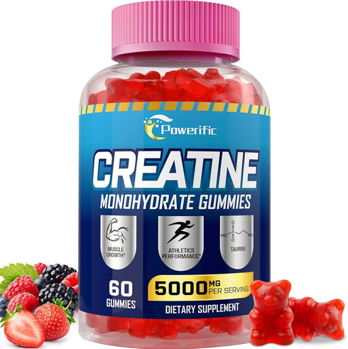 Creatine Monohydrate Gummies for Men & Women, Creatine Pre-Workout Gummies, Taurine&B6, Increase Strength, Energy & Endurance Chewable Creatine Gu...