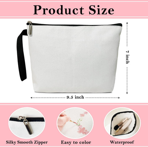 Blank DIY Makeup Bag for Women Accessories Organizer, Travel Essentials Canvas Cosmetic Bag with Zipper -DIY...