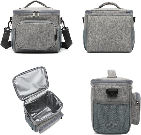 FlowFly Insulated Reusable Lunch Bag Adult Large Lunch Box for Women and Men with Adjustable Shoulder Strap,Front Zipper Pocket and Dual Large Mes...