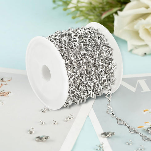 UMAOKANG 16.4 Feet Stainless Steel Jewelry Chain for Jewelry Making, Silver Heart Necklace Bracelet Chain Bulk Jewelry Supplies Findings...