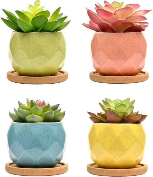 4 Pack Succulent Planters, Small Ceramic Plant Pots, Pots for Plants Indoor with Srainage (06)...