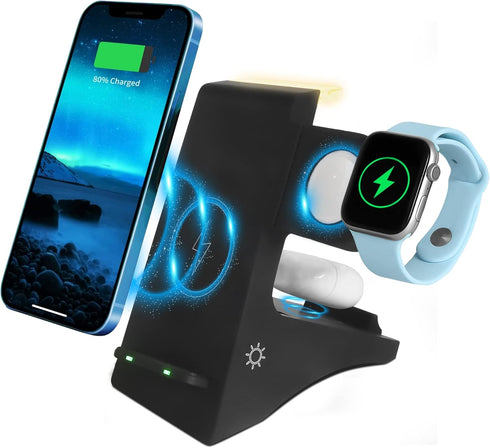Wireless Charger, 4 in 1 Fast Wireless Charging Station with Night Light, Compatible with iPhone 14, Compatible with Samsung Galaxy Series, Chargi...