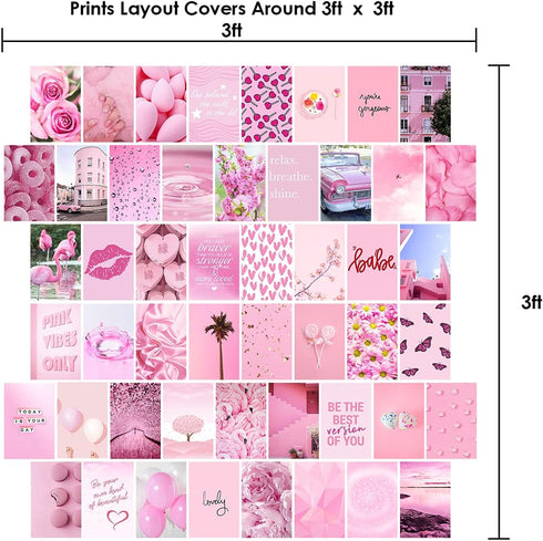 WOONKIT Pink Aesthetic Pictures, Collage Kit for Wall, Pink Room Wall Bedroom Dorm Decor, Room Decor for Teen Girls, Trendy 50pcs 4x6 inch...