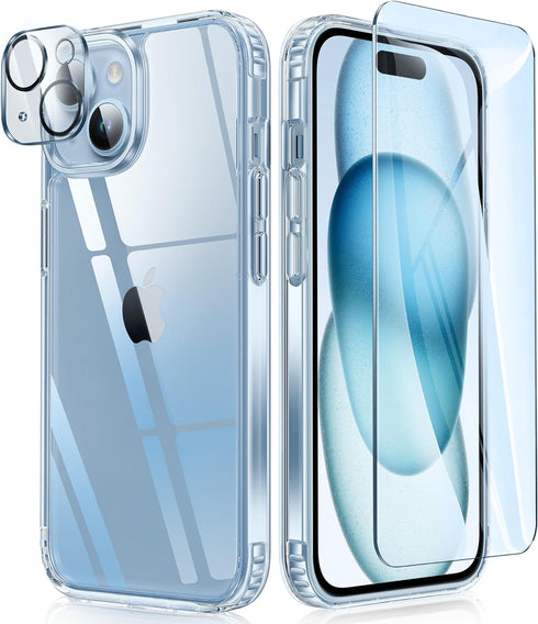 FNTCASE for iPhone 15 Phone Case: Clear Slim Shockproof Cell Phone Protective Cover | Anti Yellowing Scratch Proof Drop Proof Tough 5G Mobile Phon...