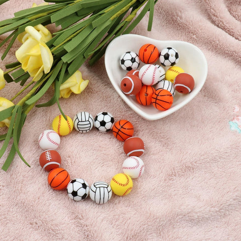 36pcs Silicone Beads for Pens Keychain Making 12mm 15mm Bulk Baseball Basketball Football Sport Focal Silicone Loose Beads Bracelet Necklace DIY C...