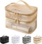 Double Layer Big Makeup Bag Travel Cosmetic Case Makeup Organizer Bag Portable Skin Care Toiletry Bag (beige)...