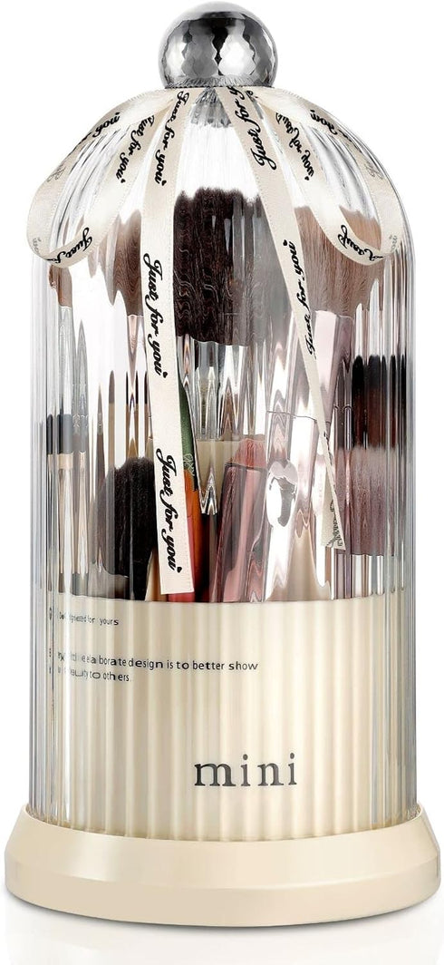 Makeup Brush Holder with lid, Rotating Dustproof & Waterproof Clear Makeup Brushes Organizer for Vanity Decor, Bathroom Countertops...