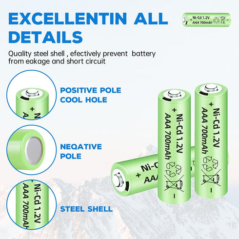 Fytoo 8PCS 1.2V 700mAh Ni-Cd AAA Battery with USB Charger for Wireless Microphone, Electric Toys, RC Mouse, Calculator, Shaver, Keyboard, Househol...