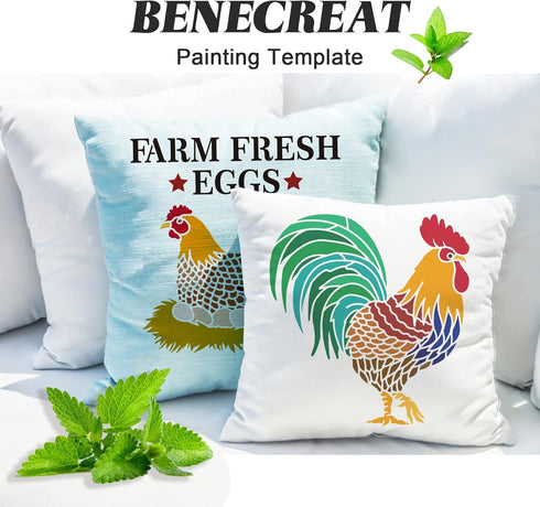 BENECREAT Large Rooster Pattern Plastic Painting Stencils, 12x12inch Farm Animals Poultry Drawing Template for Painting on Floors, Walls, Doors, T...