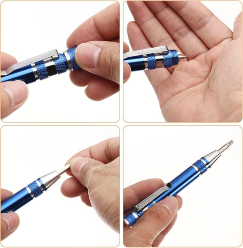 8 in 1 Mini Pocket Pen Screwdriver Set CR-V Multi-Function Small Magnetic Screw Driver with Phillips and Flat Head Bits for Computer Eyeglasses, B...