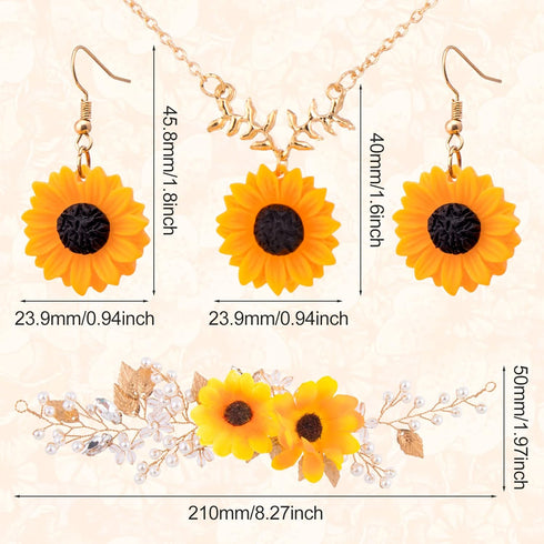 OIIKI Sunflower Bridal Accessories Kit, Wedding Sunflower Headband, Bridal Sunflower Necklace Earrings, Flower Crystal Hair Vine Decorative Clips ...
