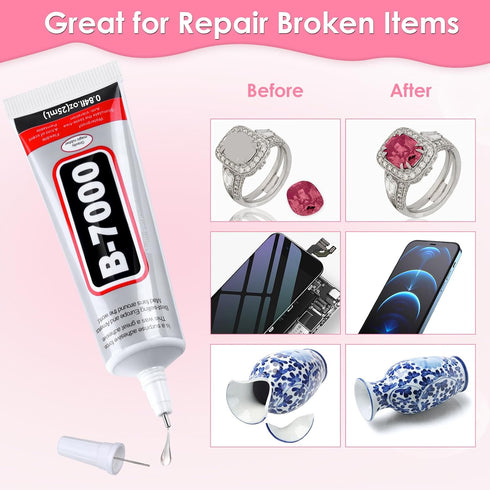 B-7000 Jewelry Glue Clear, 4 PCS 25ML Rhinestone Adhesive B7000 Glue Crafting Clear Glue with Precision Tip for Paper Crafts Card Making Jewelry S...