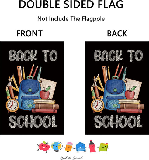 Back to School Garden Flag Pencil Book Alarm Clock Schoolbag Burlap Black Flag Double Sided First Day to School Outside Yard Lawn Decorations 12.5...